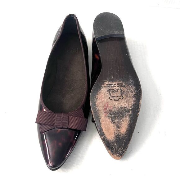 Stuart Weitzman Patent Leather Pointed Toe Tortoise Flats with bow 10 narrow - Picture 16 of 16